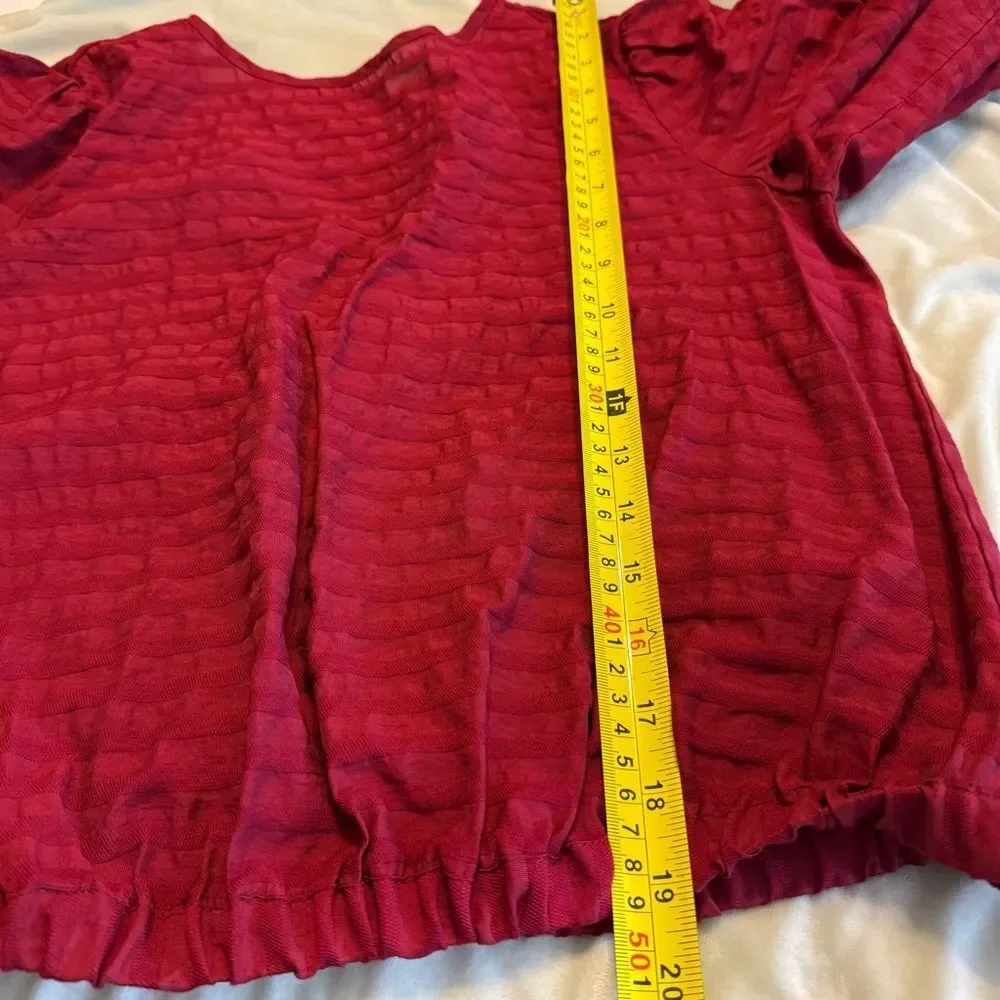 Loft striped wrap cropped v back elegant top puff sleeve casual blouse XS